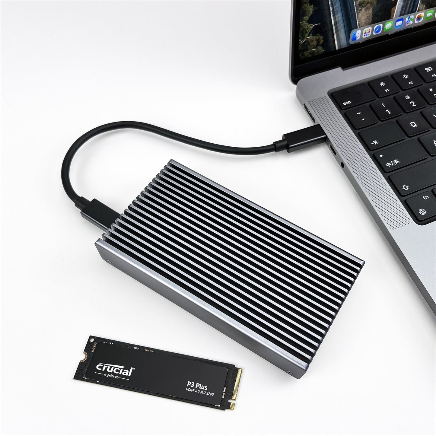 Fanless Speedy 40Gbps M.2 NVMe SSD Enclosure, USB4/Thunderbolt 4 Aluminum External NVMe Enclosure with Finned Dustproof Cooling Design, Supports M.2 NVMe PCIe SSD up to 8TB(Gray