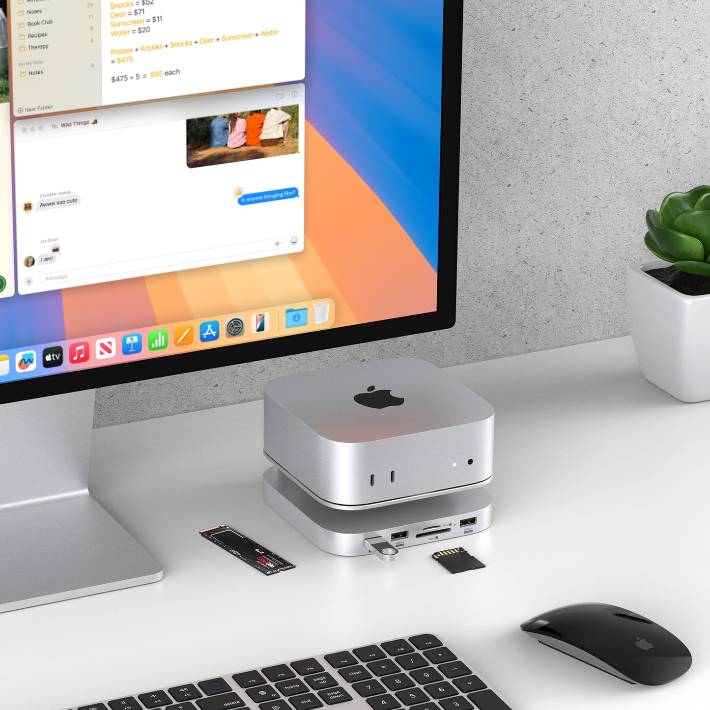 Mac Mini M4/M4 Pro 9 in 1 Aluminum Hub and Stand with M.2 NVMe SSD Enclosure, 10Gbps USB-A*2, SD/TF Card Readers, USB 2.0