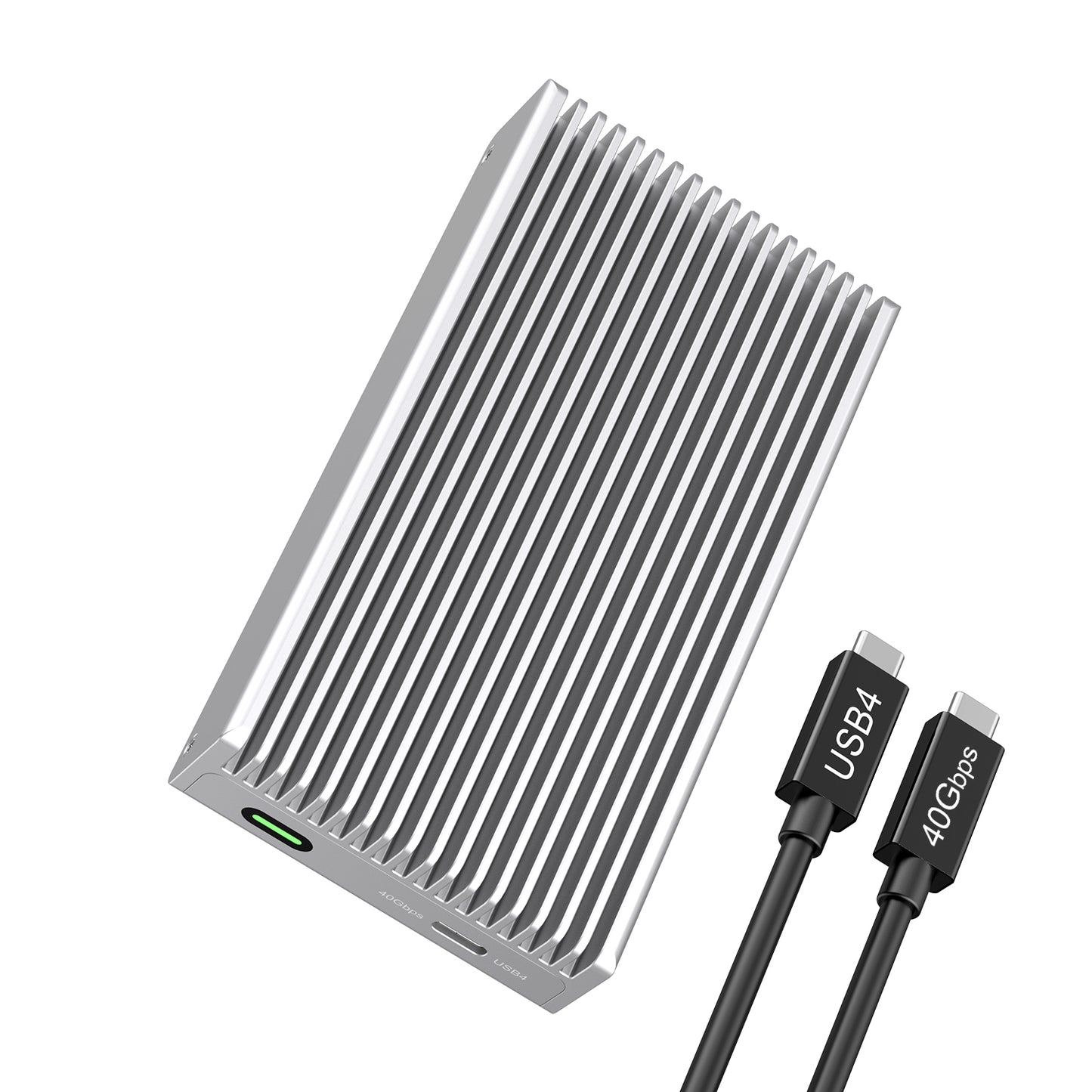 Fanless Speedy 40Gbps M.2 NVMe SSD Enclosure, USB4/Thunderbolt 4 Aluminum External NVMe Enclosure with Finned Dustproof Cooling Design, Supports M.2 NVMe PCIe SSD up to 8TB(Silver