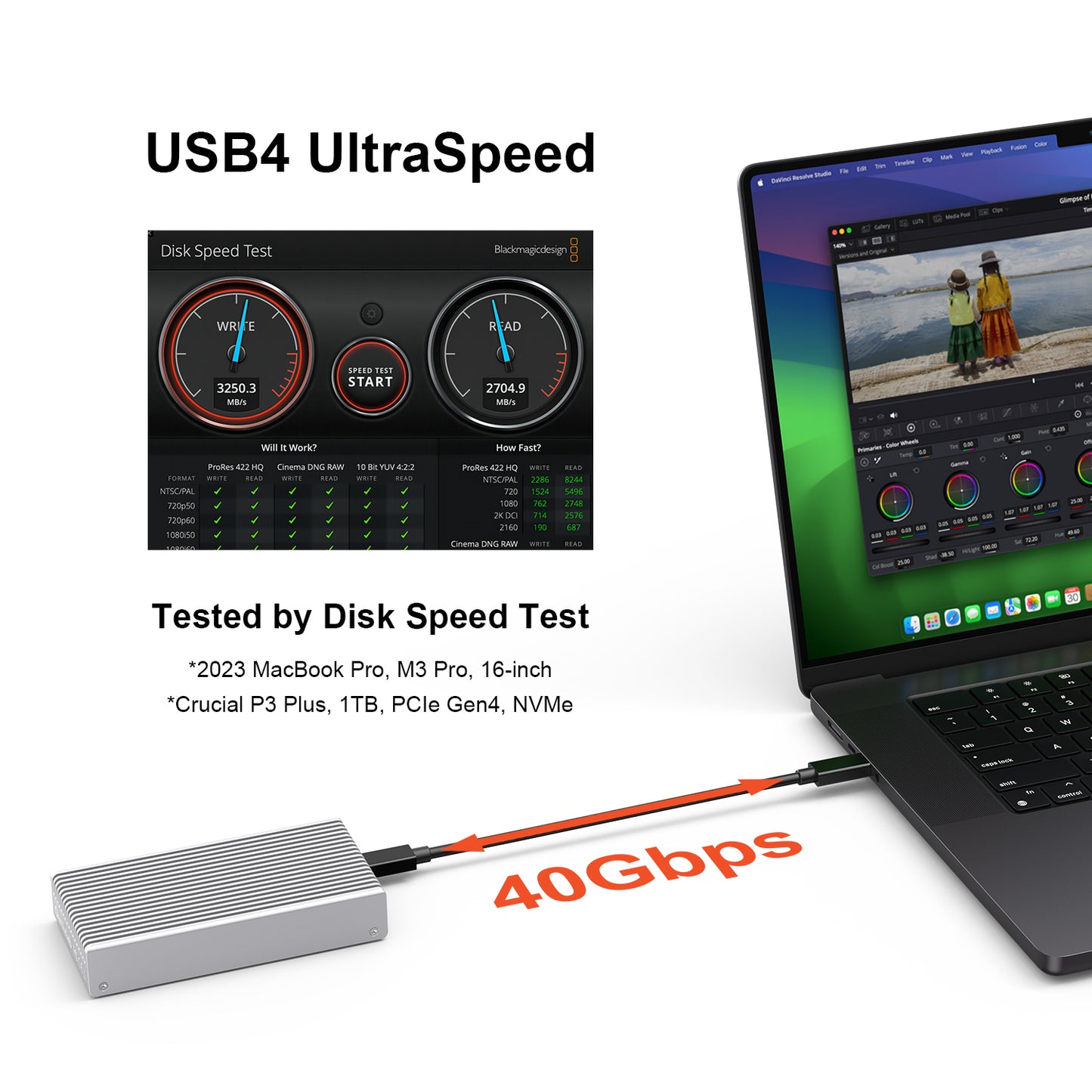 Fanless Speedy 40Gbps M.2 NVMe SSD Enclosure, USB4/Thunderbolt 4 Aluminum External NVMe Enclosure with Finned Dustproof Cooling Design, Supports M.2 NVMe PCIe SSD up to 8TB(Silver