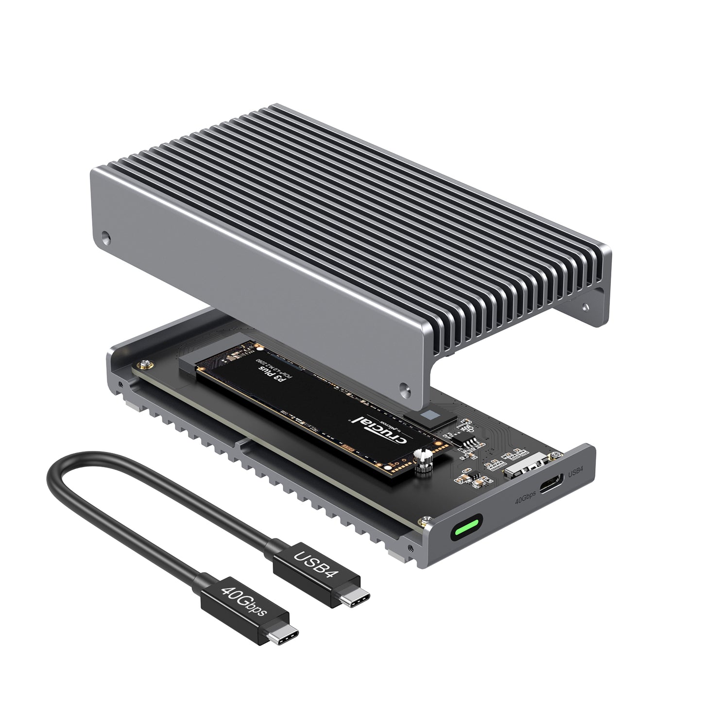 Fanless Speedy 40Gbps M.2 NVMe SSD Enclosure, USB4/Thunderbolt 4 Aluminum External NVMe Enclosure with Finned Dustproof Cooling Design, Supports M.2 NVMe PCIe SSD up to 8TB(Gray