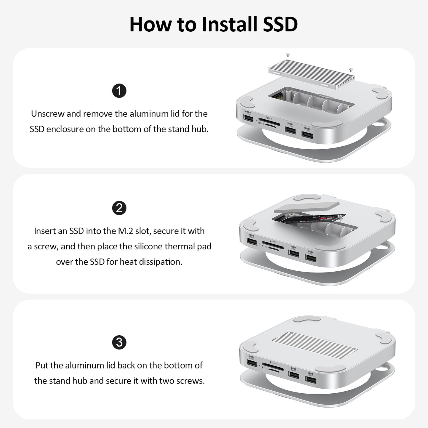 Mac Mini M4/M4 Pro 9 in 1 Aluminum Hub and Stand with M.2 NVMe SSD Enclosure, 10Gbps USB-A*2, SD/TF Card Readers, USB 2.0