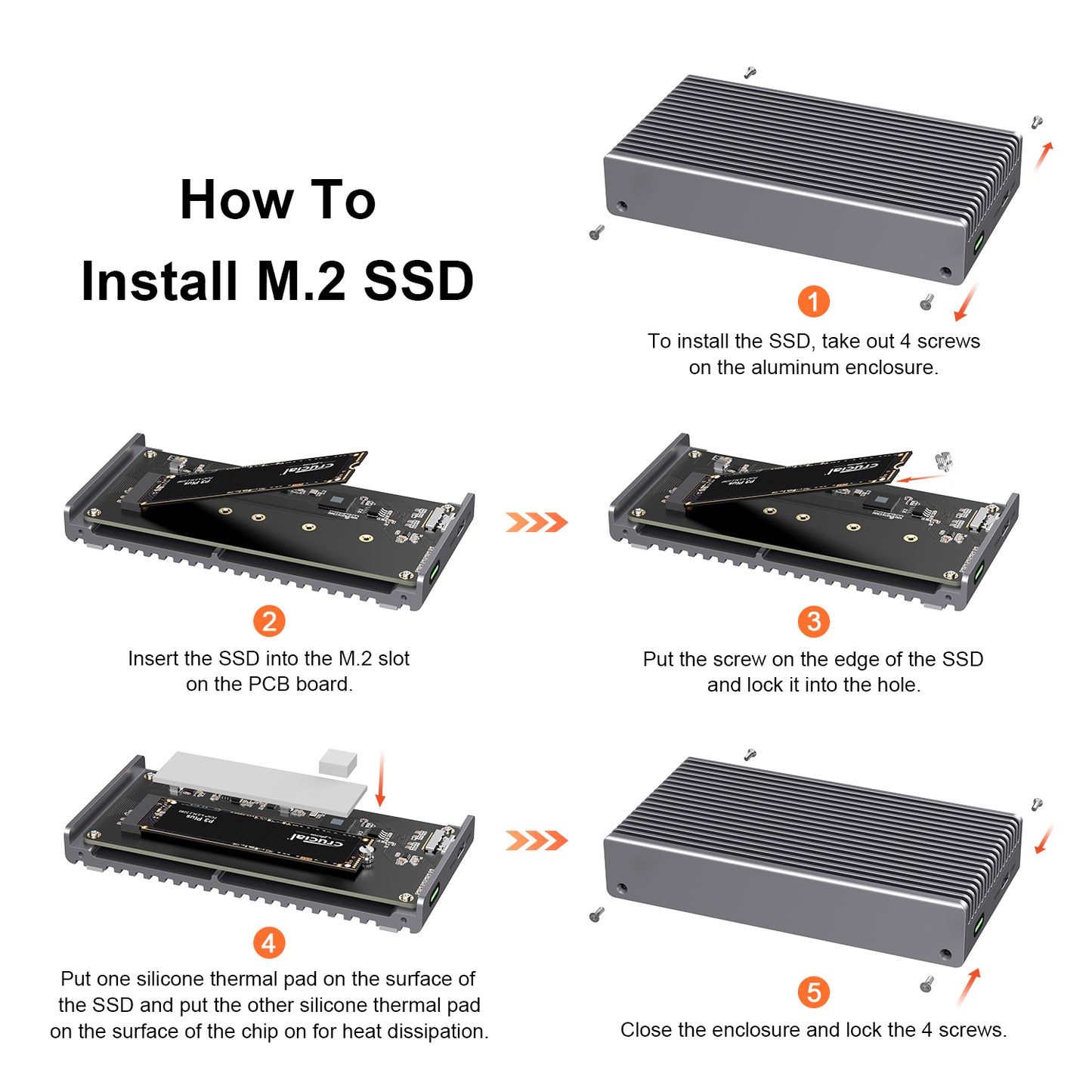 Fanless Speedy 40Gbps M.2 NVMe SSD Enclosure, USB4/Thunderbolt 4 Aluminum External NVMe Enclosure with Finned Dustproof Cooling Design, Supports M.2 NVMe PCIe SSD up to 8TB（Gray