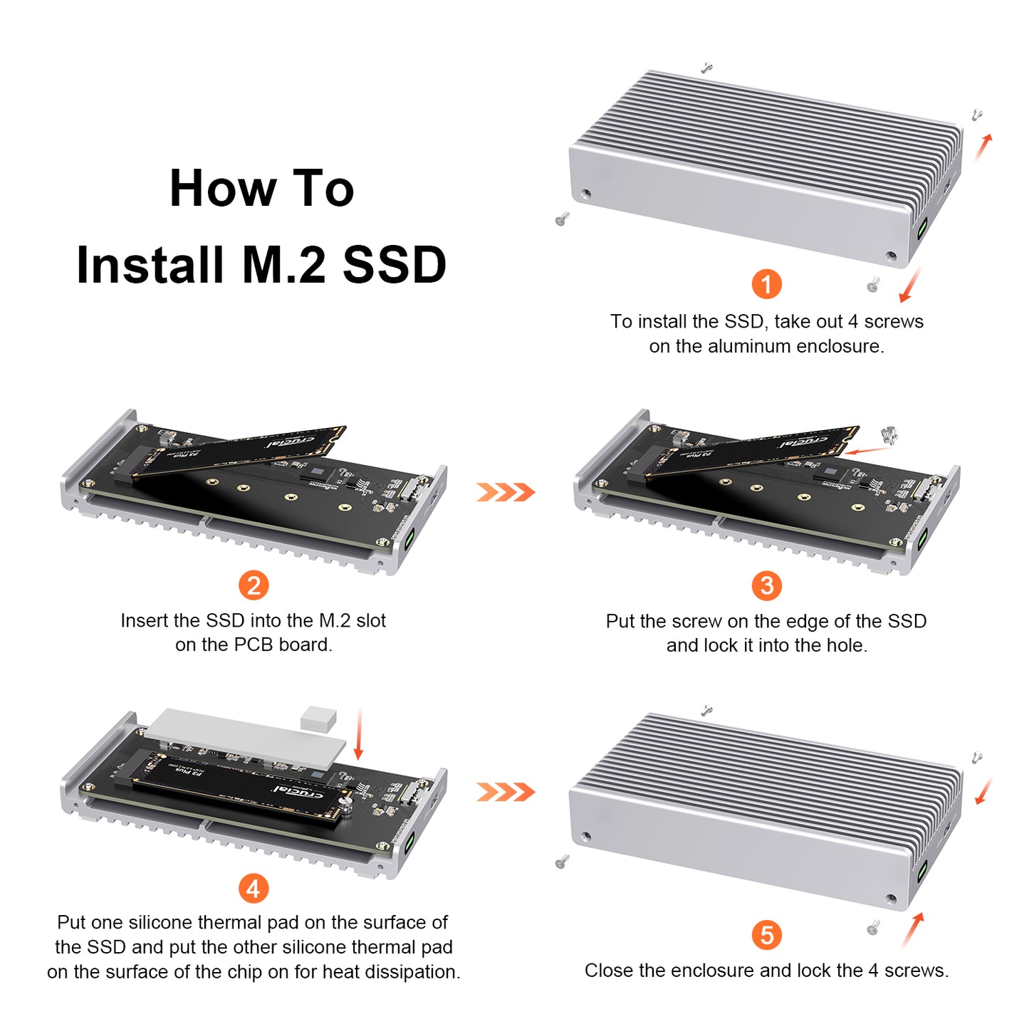 Fanless Speedy 40Gbps M.2 NVMe SSD Enclosure, USB4/Thunderbolt 4 Aluminum External NVMe Enclosure with Finned Dustproof Cooling Design, Supports M.2 NVMe PCIe SSD up to 8TB（Silver