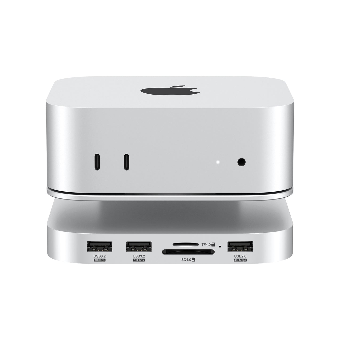 Mac Mini M4/M4 Pro 9 in 1 Aluminum Hub and Stand with M.2 NVMe SSD Enclosure, 10Gbps USB-A*2, SD/TF Card Readers, USB 2.0