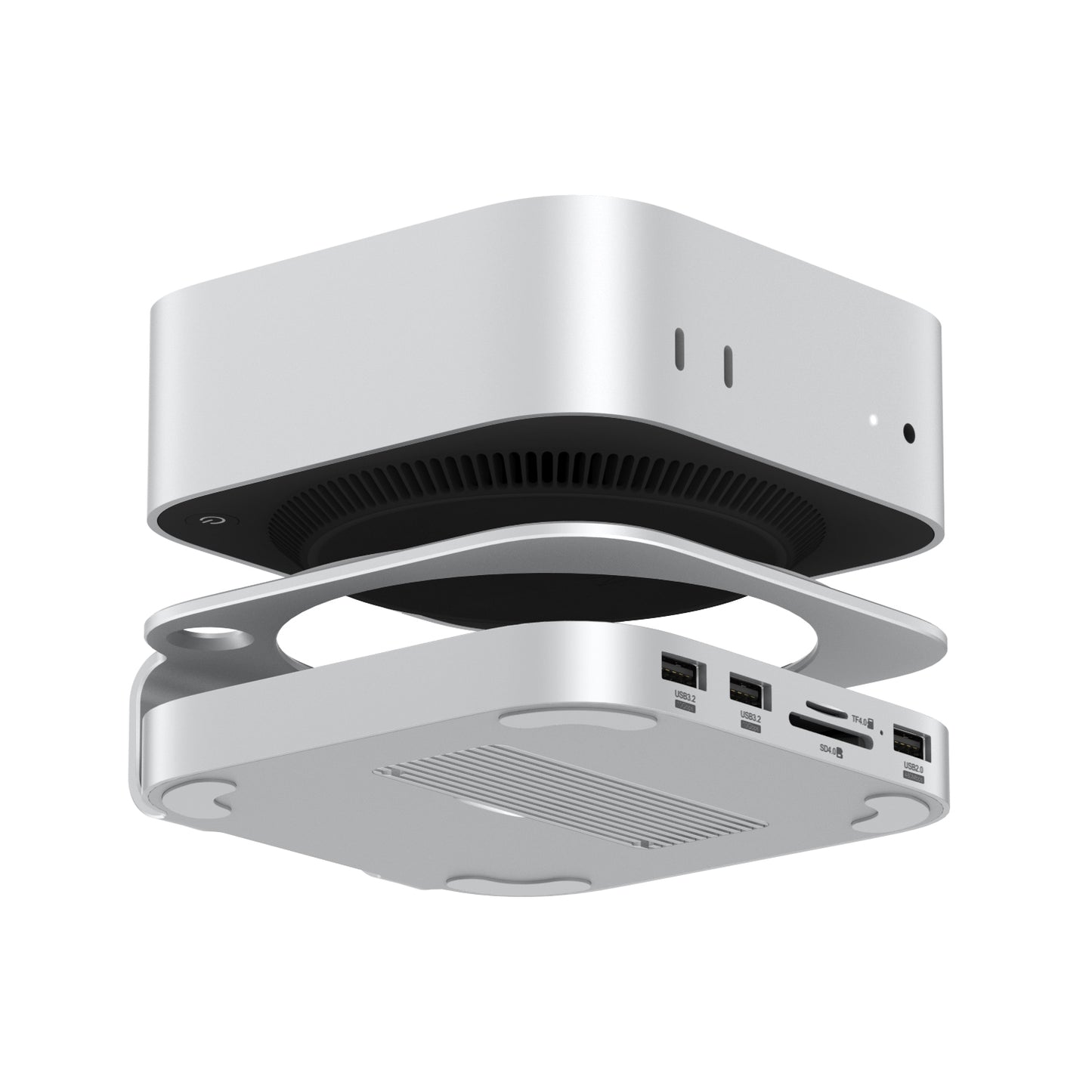 Mac Mini M4 Hub, 10 in 1 Aluminum Mac Mini Stand and Dock for Mac Mini M4/M4 Pro with M.2 NVMe SSD Enclosure, 4K60hz HDMI, 10Gbps USB-A*2, SD/TF Card Readers, USB 2.0 | Mac Mini 2024 Accessories