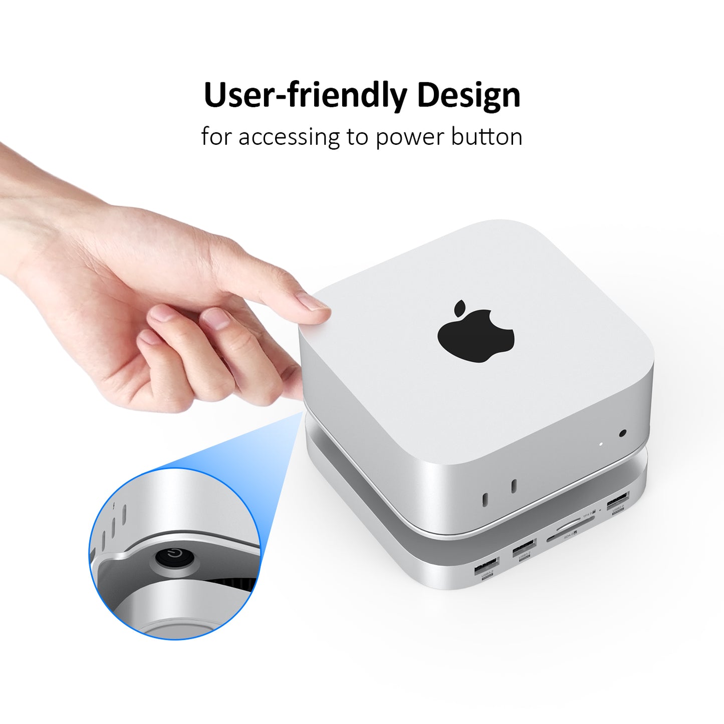 Mac Mini M4/M4 Pro 9 in 1 Aluminum Hub and Stand with M.2 NVMe SSD Enclosure, 10Gbps USB-A*2, SD/TF Card Readers, USB 2.0