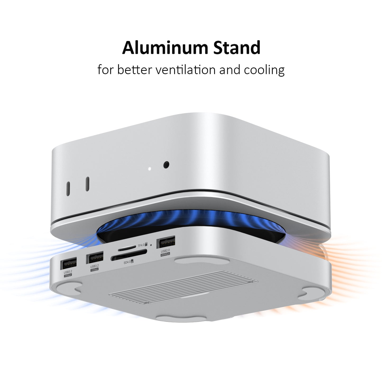 Mac Mini M4/M4 Pro 9 in 1 Aluminum Hub and Stand with M.2 NVMe SSD Enclosure, 10Gbps USB-A*2, SD/TF Card Readers, USB 2.0